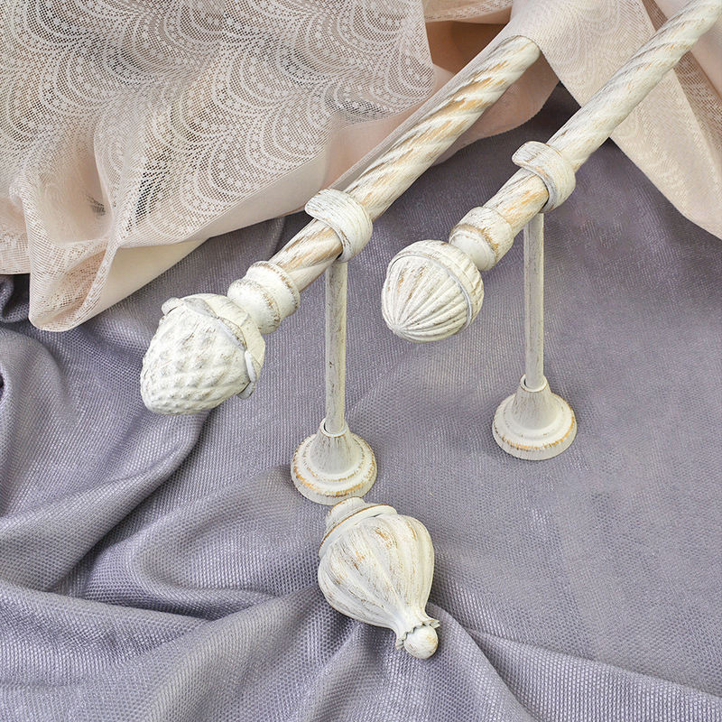 Easy Installing Metal Curtain Rod White Gold Finial For Gift Shop